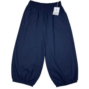 NWT Fashion Pant Cotton Linen Lantern Boho Lagenlook Women XL Navy Blue Textured